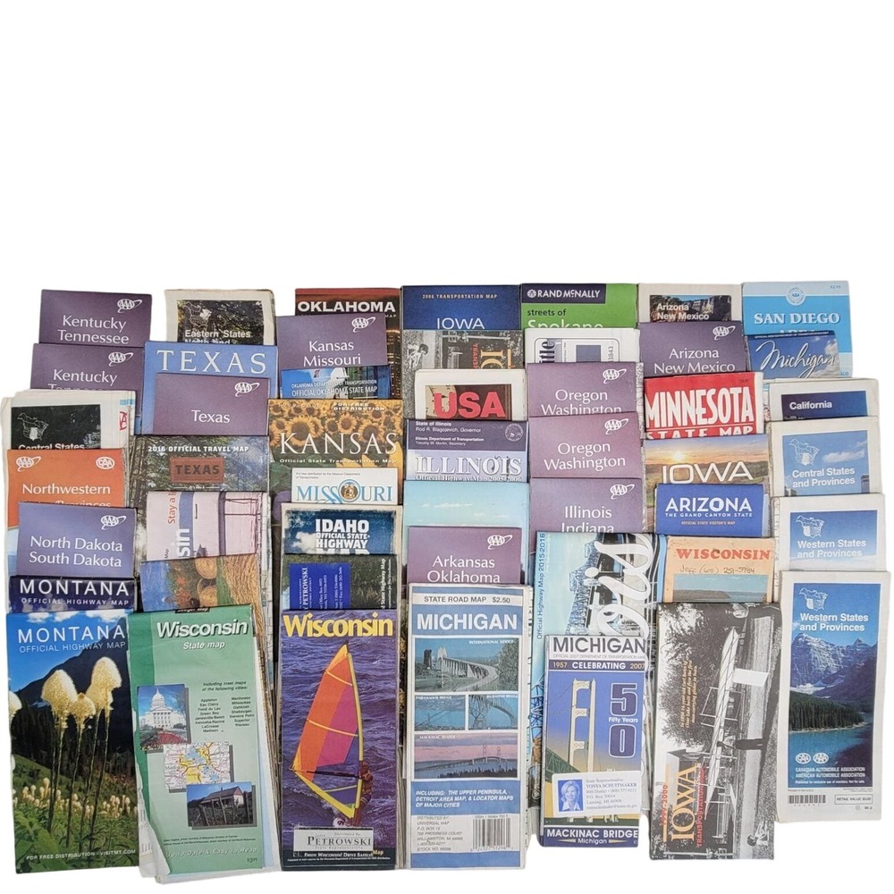 AAA Rand McNally State Road Maps Lot 45+ Vtg Modern US Travel Homeschool Craft